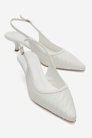 Luvi Shoes Alvessıa Beyaz Örgü Kadın Kısa Topuklu Ayakkabı