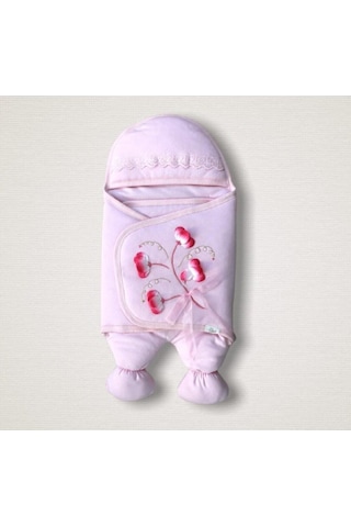 Bebek Kundağı Unisex Bebek Dış Kundak Battaniyesi Uyku Tulumu Hastane Çıkışı Kundak Battaniye Ekru - Pembe