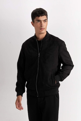 Defacto Slim Fit Dar Kesim Süet Kolej Yaka Fermuarlı Çift Cepli Mevsimlik Baharlık Bomber Mont Ceket A3866AX Siyah