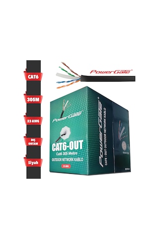 Powergate Cat6-out-cca, Outdoor Dış Mekan , Polietilen, 23awg 0.57mm, Utp, Cat6, Cca Kablo, 305m, S