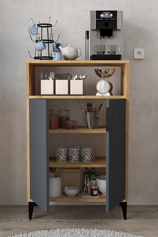 1204 Ada Çok Amaçlı Dolap , Kahve Köşesi , Kiler Dolabı , Mutfak Standı 2 Kapılı , Antrasit Safir Antrasit - Safir