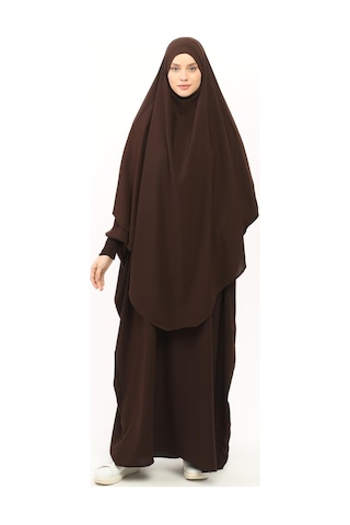 Altobeh Sultanbaş Nikaplı Çarşaf Cilbab Khimar Abaya Kolu Lastikli Hakim Yaka Peçeli Ferace Medine İpek Kahverengi 1412-12-s-m Kahverengi