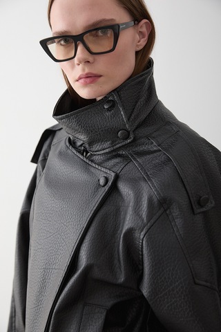 Siyah Dik Yaka Dokulu Deri Ceket - 509251 Siyah