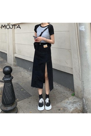 Yaz Kadın Kot Etek Klasik Açık Mavi Yüksek Bel Günlük Kot Bayan Kot Etek Açık Mavi