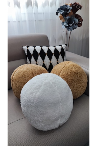 3'lü Top Kırlent / Yastık 2 Büyük Hardal - 1 Büyük Ekru 40cm /