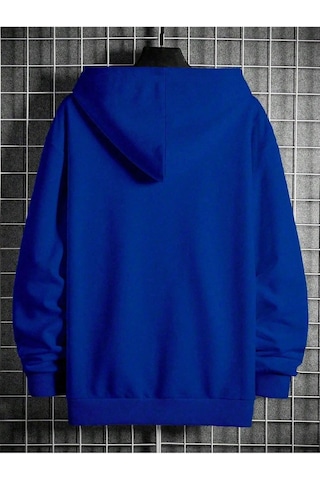 Unisex Oversize Original Baskılı Saks Mavisi Kapüşonlu Sweatshirt Saks Mavi