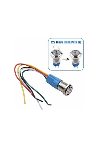 16mm Ledli Kablolu Push Tip Metal Button 12V 16mm 1NO 1NC SPDT On Off Su Geçirmez Paslanmaz Çelik