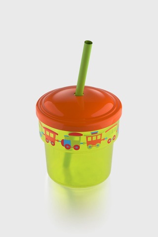 Renga Fizbo Tren Desenli 250 Ml Pipetli Pp Bebek Bardak 222049 Yeşil - Turuncu