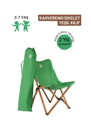 Bag The Joy Kids Ahşap Katlanır Kamp Sandalyesi Kahverengi - Yeşil