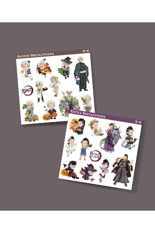 Demon Slayer Genya -sanemi Shinazugawa 2 Li Set Anime Sticker Çıkartma Kimetsu No Yaiba-parlak Kağıt Mor