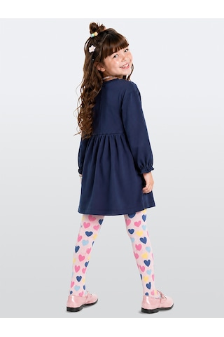 Deno Kids Denokids Kız Çocuk Kalp Aplikeli Tüllü Pamuklu Elbise Lacivert Uzun Kollu Rahat Şık Tasarım 2-8 Yaş Çok Renkli