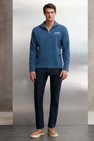 Grımelange Halden Erkek Içi Polarlı Dik Yaka Yarım Fermuarlı Baskı Detaylı Regular Mavi Sweatshirt