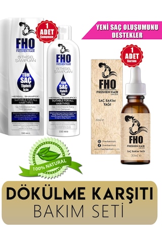 Fho Freshen Hair Bitkisel Şampuan 330 ML + Fho Freshen Hair Saç Bakım Yağı 30 ML