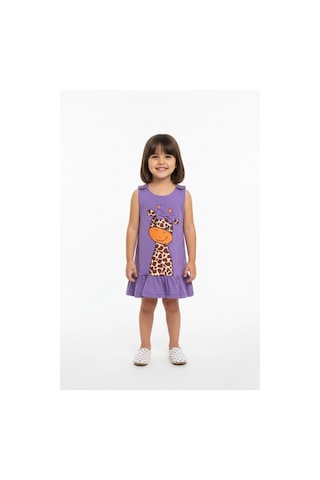 New Kids Baskılı Fırfırlı Fiyonklu Kız Çocuk Elbise-90713 Lila
