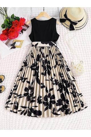 Dessie Pileli Kız Çocuk Elbise- Çiçekli Elbise Mezuniyet Elbisesi, Mezuniyet Kıyafeti, Yazlık Elbise A.Yeşil