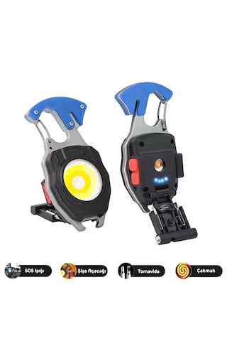 Wison Çok Fonksiyonlu Şarjlı Anahtarlıklı Kamp Feneri Çakmaklı Işıldak Siyah