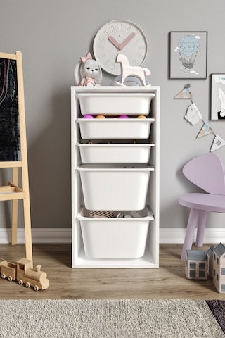 %100 Mdf - Medium Mono 5 Sepetli Oyuncak Dolabı Beyaz