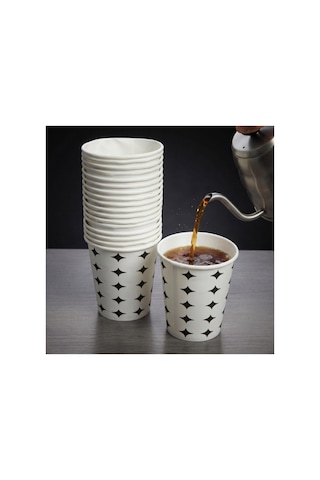 150 Adet Karton Bardak Siyah Yıldız Desenli 7 Oz, Tek Kullanımlık Kağıt Bardak, Party Cup, Kahve Ve İçecek Sunumları Diğer
