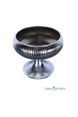 Yapay Çiçek Sitesi Metal Dekoratif Ayaklı Vazo 21 Cm Gümüş Gümüş