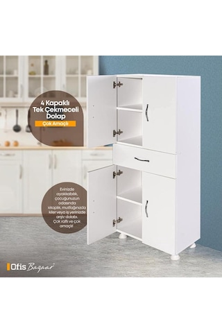 Çok Amaçlı Dolap & 4 Kapaklı Tek Çekmeceli Beyaz