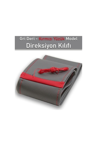 Tr Honda İle Uyumlu S200 Gri İçin Süper Deri Kırmızı Yüzüklü Dikişli Direksiyon Kılıfı