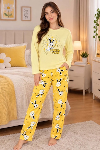Genel Pamuklu İnterlok Kadın Pijama Takımı Sarı