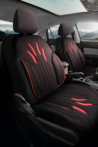 Siyah - Kırmızı Buttı Talos Serisi Premium Oto Koltuk Kılıfı Ortopedik Destekli, Ön Arka Tam Set, Aırbag Uyumlu