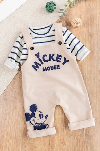 Babymod Figürlü 2'li Erkek Bebek Tulum Salopet Takım Krem
