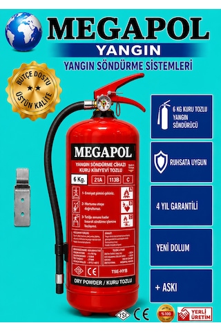 6 Kg Marin Tekne Sertifikalı Tozlu Yangın Tüpü, Yangın Söndürme Cihazı, Yangın Söndürme, Yangın Söndürücü