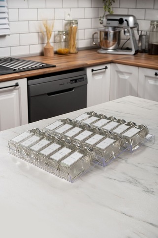 18'li Şeffaf Pleksi Standlı Cam Baharatlık Seti Kapaklı Beyaz Etiketli Baharatlık Takımı Mh02slvr18 Beyaz - Şeffaf