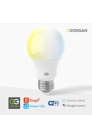 Günsan Akıllı Wifi Led Ampul Beyaz Işık Tuya Ve Smart Life Uygulama Destekli 9w 2700k-6500k Ayarlanabilir Beyaz Işık