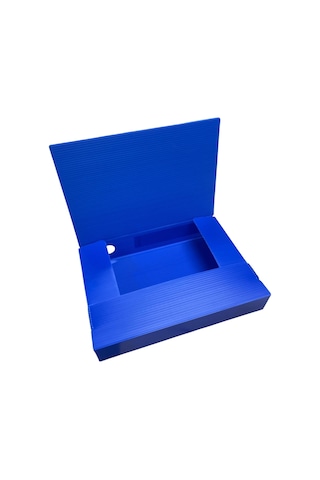 Tr Arşiv Klasörü 24x5x32cm A4 İçin Oluklu Plastik Mavi Lastikli Sırt Etiketli Metal Parmak Halkalı Arşiv Kutusu 3