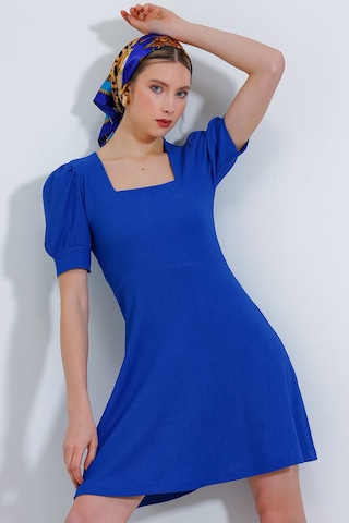 Bigdart Kadın Saks Kare Yaka Örme Mini Elbise 2339bgd19-034-14730 001