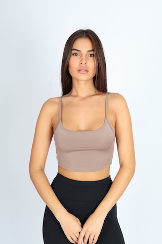 Soft&Basic Crop Fit Sütlü Kahverengi Askılı Spor Bra Kahverengi