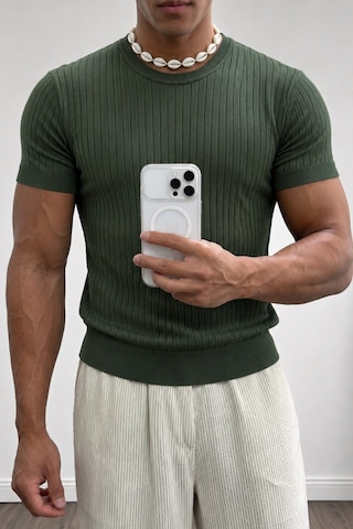 Tarz Cool Erkek Slim Fit Fitilli Triko Tişört Bisiklet Yaka Premium Pamuk Basic Yazlık T-shirt Haki