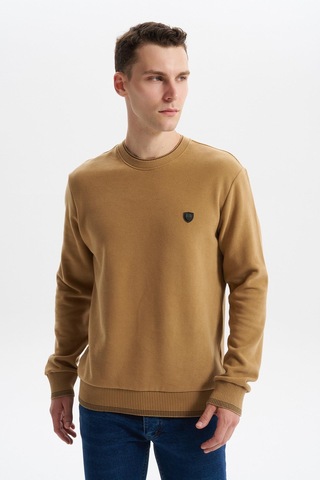 AR-MA Arma Erkek Regular Fit Örme Selanik Sweatshirt %65 Pamuk %35 Polyester, Karbon Fırçalı, Basic Bisiklet Yaka K30124699002 Acı Kahverengi