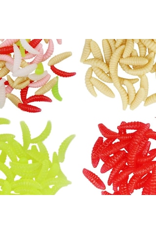 Valkyrie 200 Adet 2,4cm Yumuşak Silikon Kurtçuk Olta Balık Yemi - 4 Farklı Renk - Fosforlu