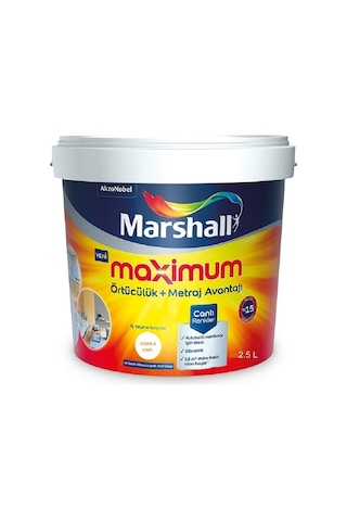 Marshall Maximum Su Bazlı Silinebilir Ipeksi Mat 2,5 Lt = 3,5 Kg