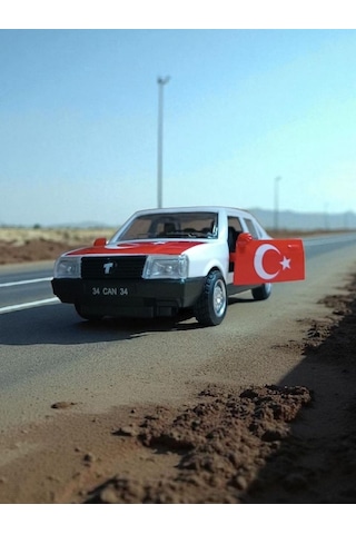 Nostaljik Metal Çek Bırak Türk Bayraklı Beyaz Tofaş Şahin Araba Kapılar Açılır Diğer
