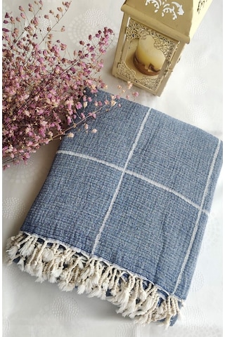 Çizgili Çift Kişilik Organik Müslin Pike 185x220cm Oeko-tex Standard 100 Sertifikalı İndigo200 Diğer