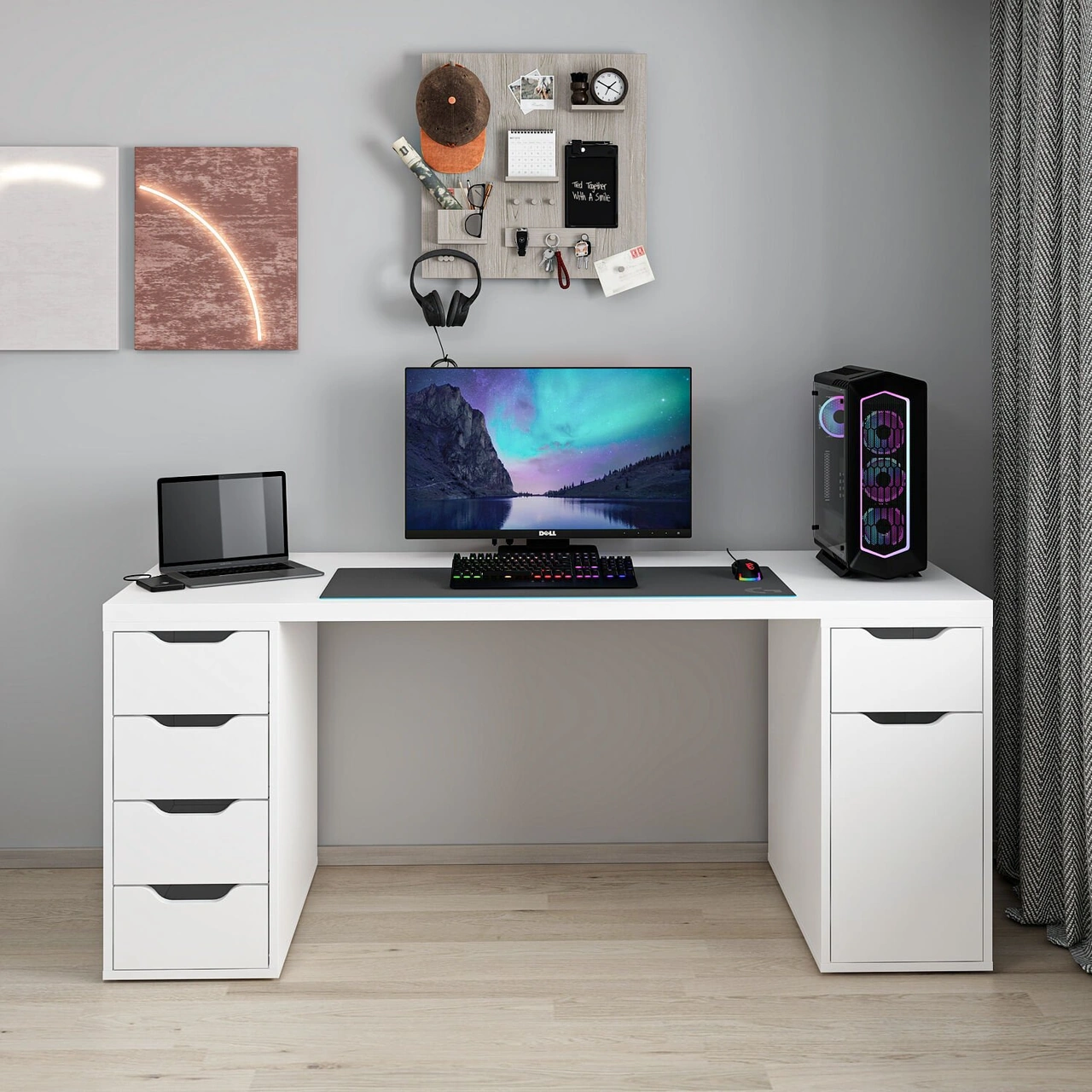 Alen 180 Cm 5 Çekmeceli Dolaplı Çalışma & Oyuncu Masası - Beyaz Beyaz