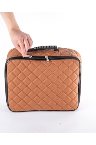 Kuaför Berber Kapitone Deri Malzeme Çantası Taba