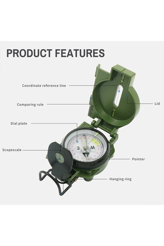 Yaozixa Dc45-2g Yeşil Abs Geoloji Pusulası, Lüksiferli Dial Ve Çok Fonksiyonlu Ölçek İle野营 Ve Off-road Navigasyon