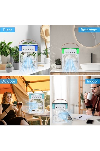 Leezsing Masaüstü Soğuk Hava Fanı Nemlendirici Mini Hava Soğutucu Sis Püskürtücü 3 Ayarlanabilir Rüzgar Hızı Renkli Gece Lambası İle 3 Ayarlanabilir Diğer