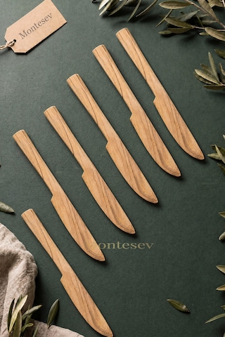 Zeytin Ağacı Ahşap Tahta Bal Reçel Kaşığı Kahvaltı Çatalı Kahvaltı Bıçağı Zeytin Ağacı Ynzyt-551 Kahverengi