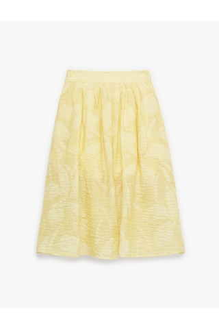 Koton Rahat Kesim Pileli Cepli Viskon Karışımlı Desenli Midi Etek Sarı Desenli 6skg70002ew Sarı