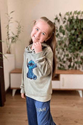 3-10 Yaş Stitch Kadife Kız Çocuk Takım Haki Haki