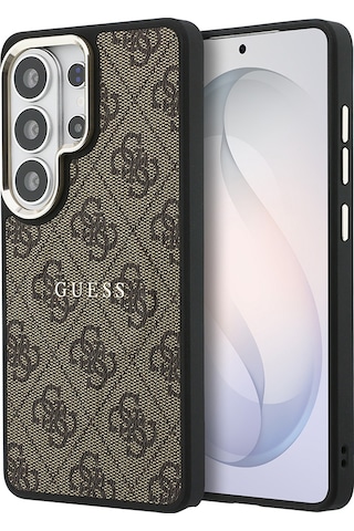 Galaxy Uyumlu S26 Ultra Kılıf Guess Lisanslı M-safe Uyumlu Pu Deri 4g Desenli Yazı Logolu Kapak Kahverengi Kahverengi