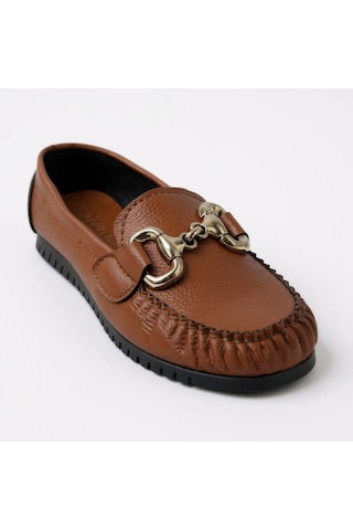 Dosa Shoes Kadın Babet Taba Zincir Tokalı Hafif Rahat Taban Şık Günlük Ayakkabı Taba