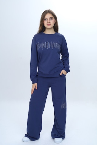 Toontoy Kids Kız Çocuk 2'li Takım Taş İşlemeli & Bisiklet Yaka Sweatshirt & Bol Paça Cepli Eşofman Altı Kiremit